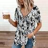 Women Square Neck Short Sleeve Blouse Watercolor Butterfly Floral Irregular Hem