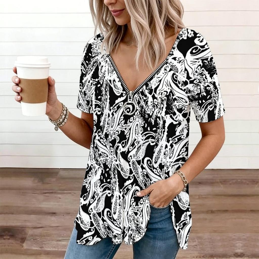 Women Square Neck Short Sleeve Blouse Watercolor Butterfly Floral Irregular Hem