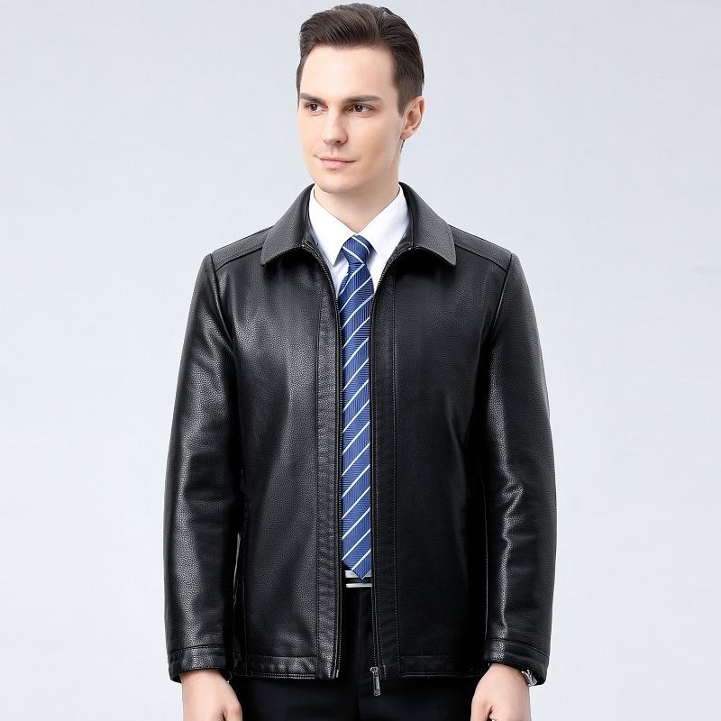 Jaqueta de couro genuíno nova primavera e outono masculina lapela meia-idade negócios casual pele de carneiro casaco de couro genuíno