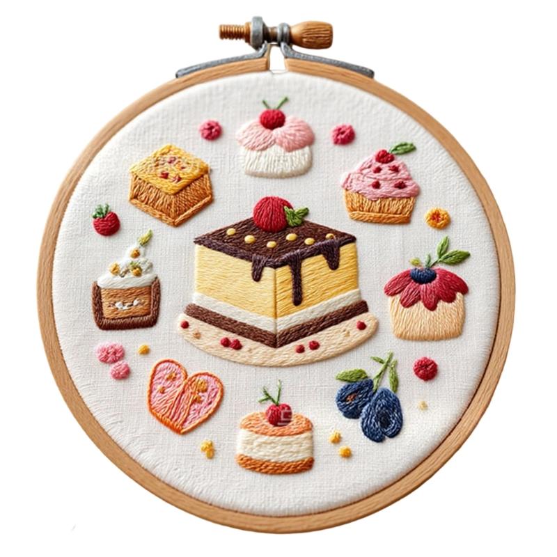 Cake Dessert Theme Embroidery Set with Embroidery Hoop and Instructions Beginner Embroidery Craft Set for Art Craft