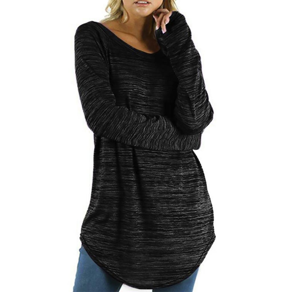 Women's Fashion Blouse Plus Size Solid Long Slim T-Shirt  Long Sleeve Top