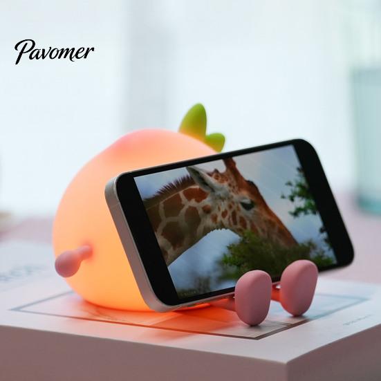 Portable USB Charging Night Light Cute Peach Light, Tap Control Squishy Bedside Lamp with Phone Holder, 2 Styles Warm Practical Desk Organizer Gadget