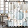 Watercolor Autumn Shower Curtain - Blue Pumpkin & Maple Leaf Design, Cartoon Vegetables Theme, Grommet Top, Hooks Included