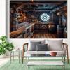 2D Banner Retro Pirate Ship-themed Background Cloth with Wooden Barrel and Nautical Wheel Designs, Event Decoration