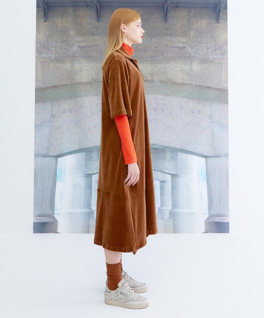 The Studio K Asymmetrical Velour Dress_Brown