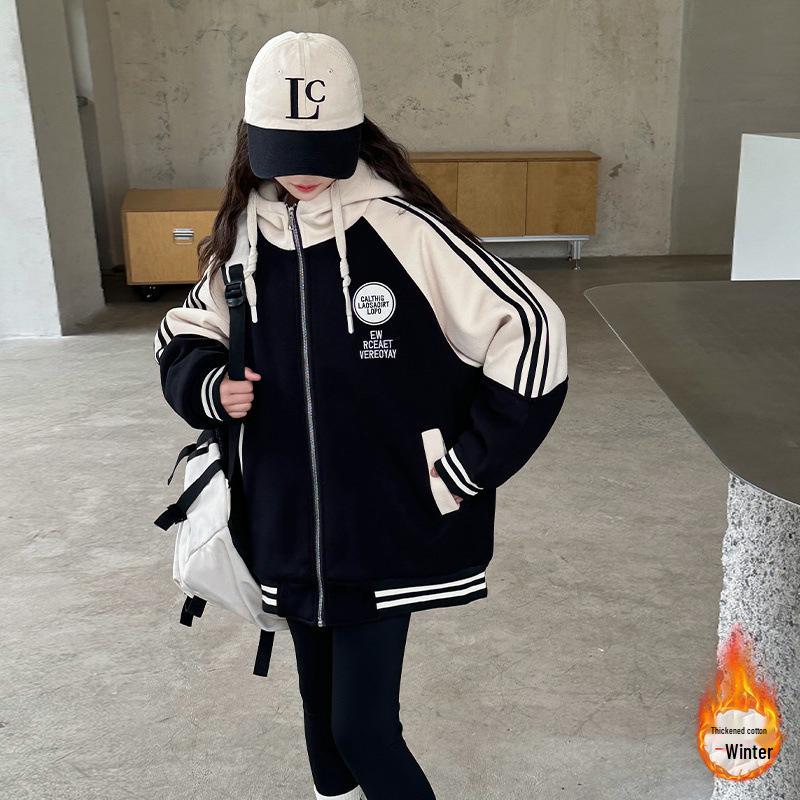 Girls' 2024 Winter Cotton-Padded Baseball Jacket