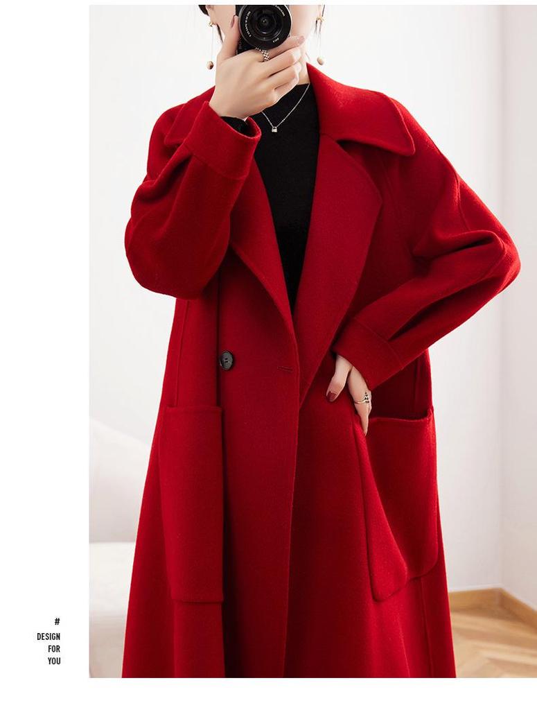 Stilvoller extra langer Overknee-Mantel aus 100% Wolle mit Reverskragen für Damen - Koreanischer High-End-Herbst-/Winterstil