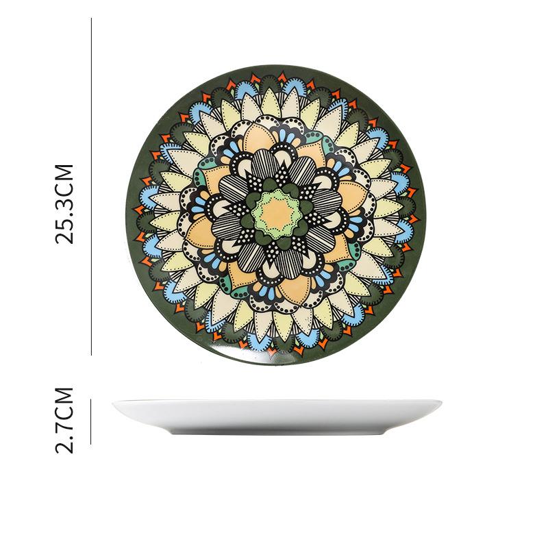Bohemian Plate Western Ceramic Dish Moroccan North European Creative Steak Plate Flat Cake Dessert Dinnerware Home Decoration