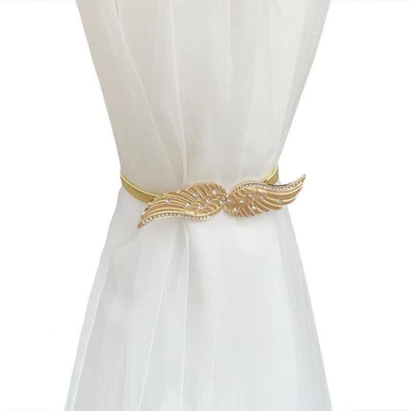 4Pcs Elegant Wing Shaped Metal Curtain Holdbacks Flexible Spring Rope Window Drapes Clip Fasteners for Drapery Holder