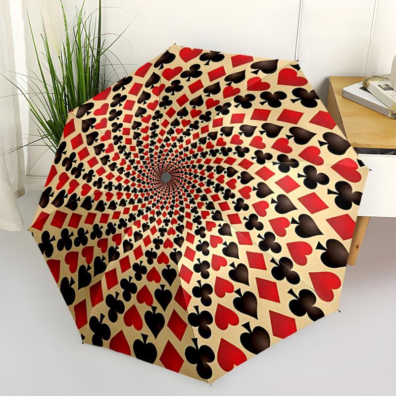 1pc Playing Cards Pattern Automatic Open/close Umbrella, 8-Rib Sturdy Structure, Auto Folding/Opening, Portable Travel Umbrella for Women,269
