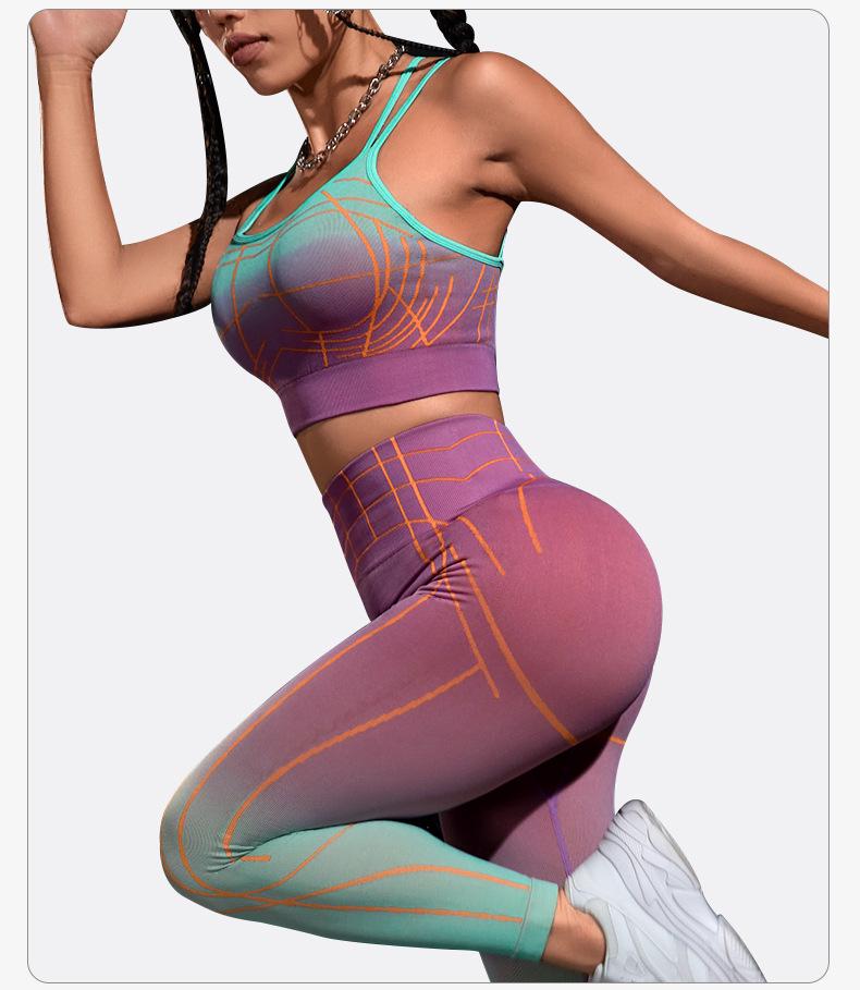 Women's Sexy Gradient Stripe High-Waist Yoga & Fitness Running Suit