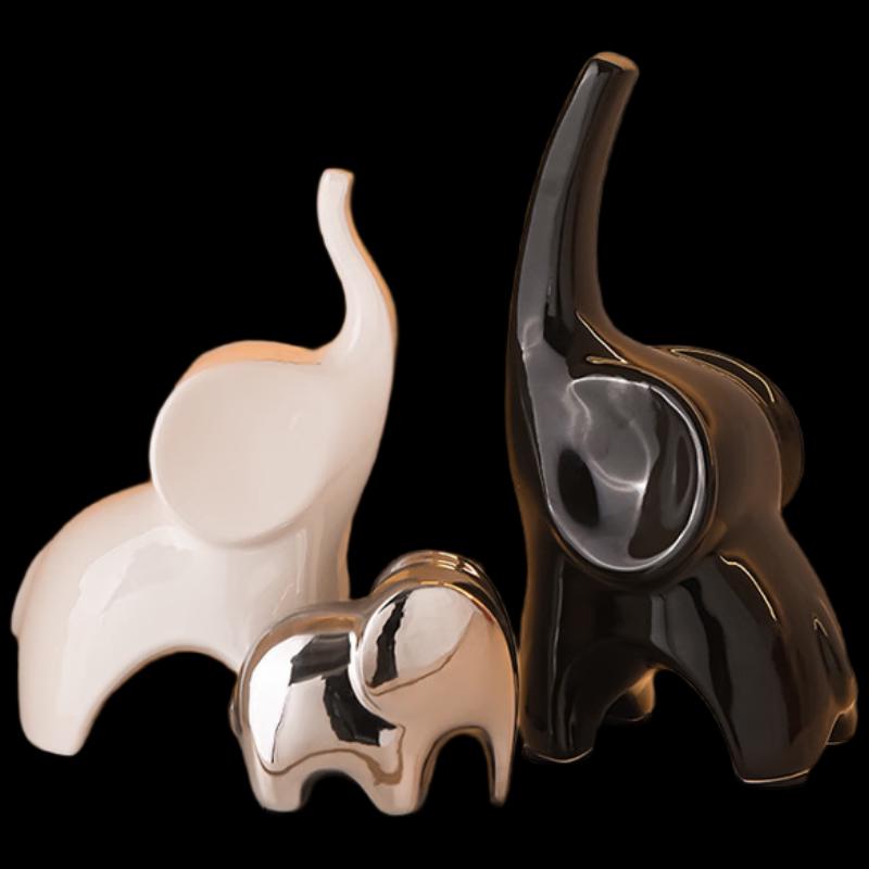 Electroplated Silver Lucky Elephant Family Sculpture