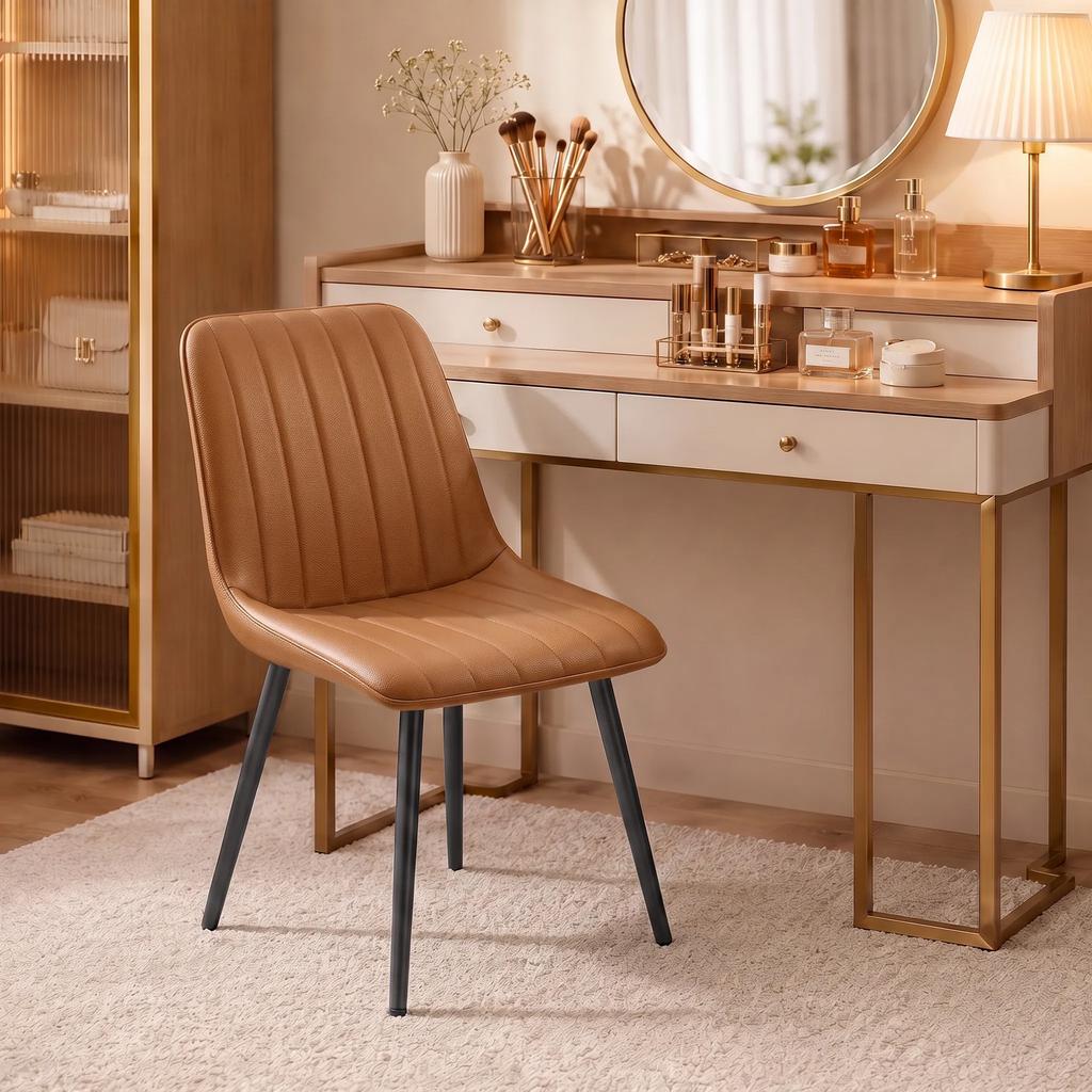 Dining Chairs, Set of 2, Curved Backrest and Seat, Synthetic Upholstery, 51 x 61 x 78 cm, Brown