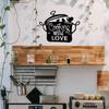 Black Metal Kitchen Sign: ‘Cooking with Love’ for Chic Décor.Elegant Black Metal Decor: ‘Cooking Love’ for Stylish Kitchens.