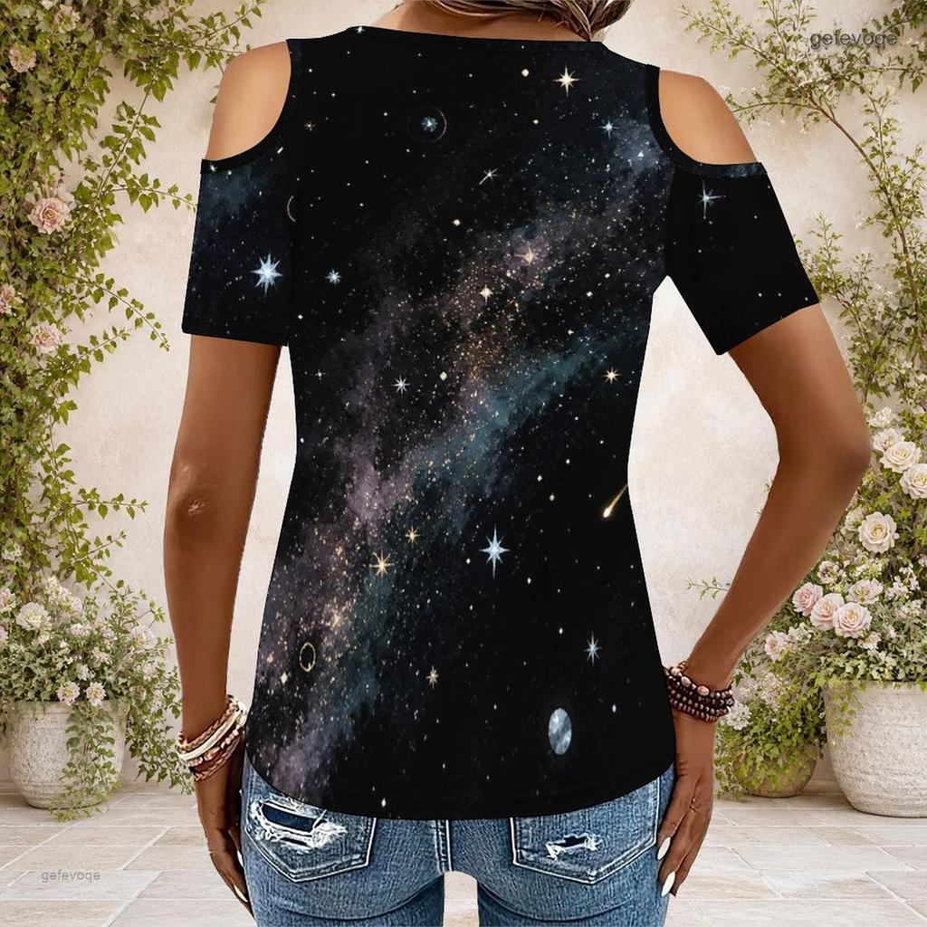 Plus Size Women V Neck Off Shoulder Short Sleeve Soft Floral Print Daily Top