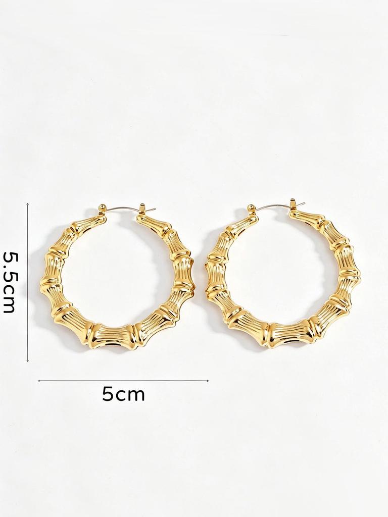 Extra-Large Gold Bamboo Hoops: Bold European & American Style Earrings for Hiphop, Street Dance, and Nightclub Fashion.