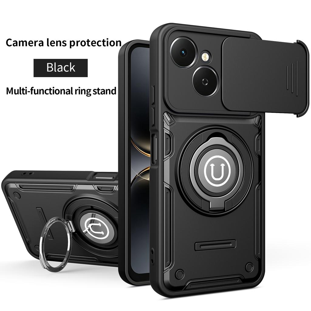 Anti-slip Armor Shockproof Case For Tecno Spark 40C KM4k Camera Lens Protection Rotating Ring Stand TPU Plastic Phone Cover