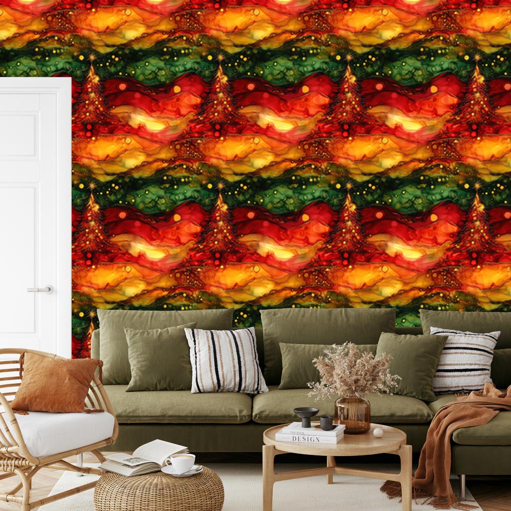 Ink Wallpaper Red, Orange and Gold for Living Room and Bedroom 50x1000