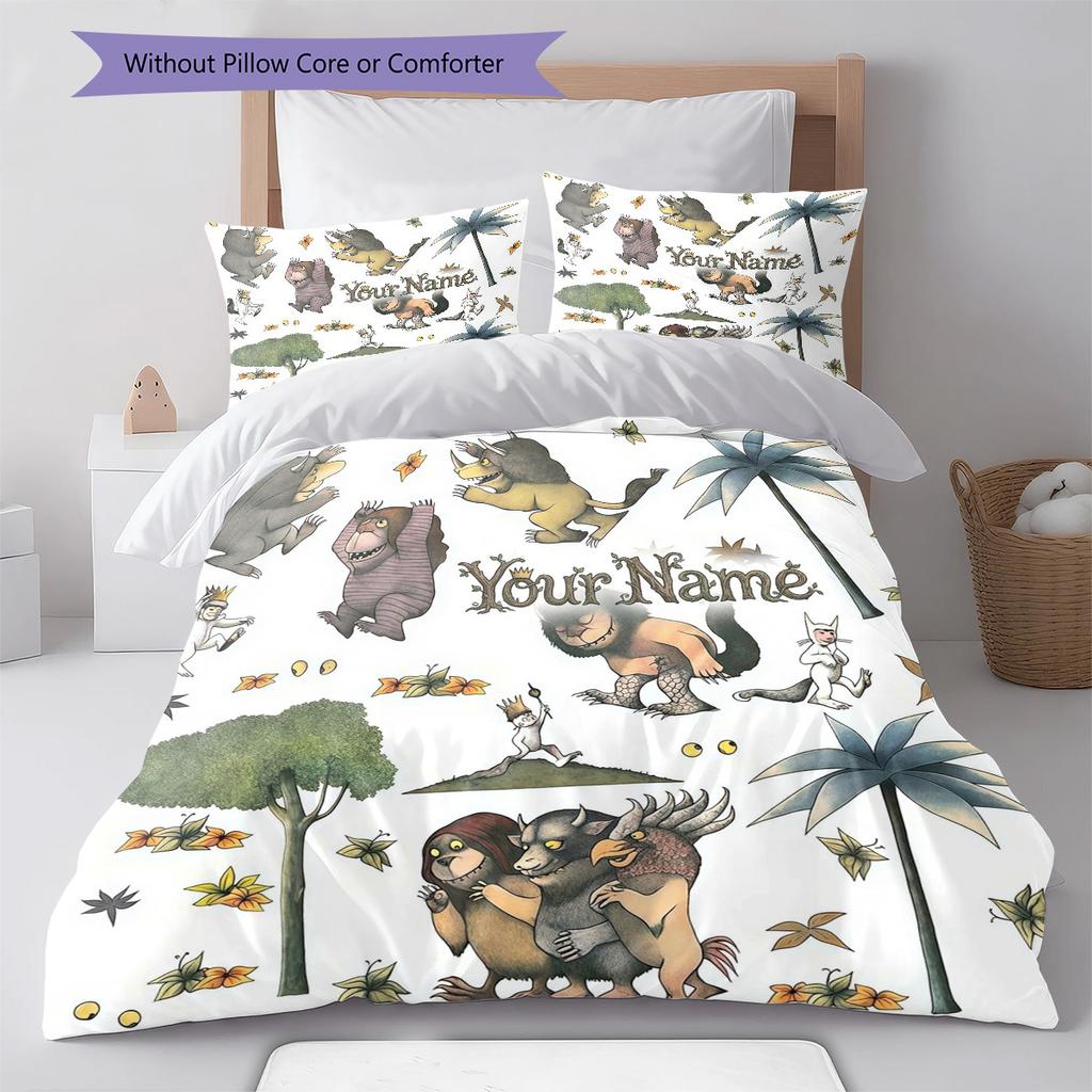 Cat Adventure Custom Name Pattern Bedding Quilt Set Quilt Cover Pillowcase Home Birthday Gift(1 * duvet cover + 2 * pillowcase, without core)