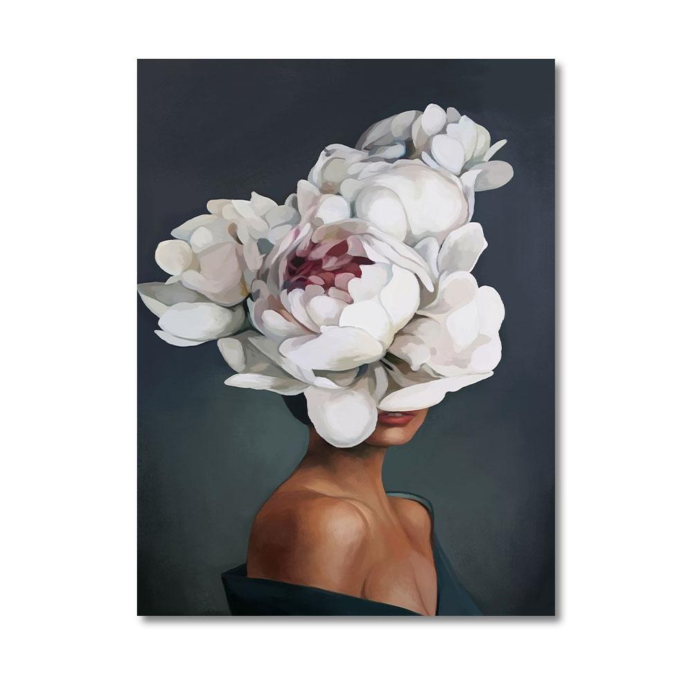 Nordic Home Decorative Poster Women with Rose Flowers Head Wall Art Canvas Painting Modern Interior Living Room Decor No Frame