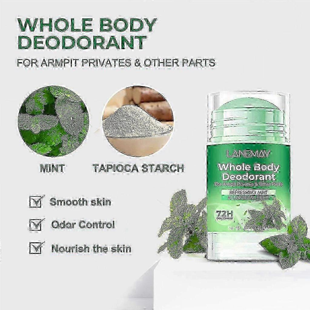 Refreshing Mint Deodorant Stick for Women and Men, Full-Body Moisturizing Armpit Deodorant Cream, 72h Odor Control, Aluminum-Free