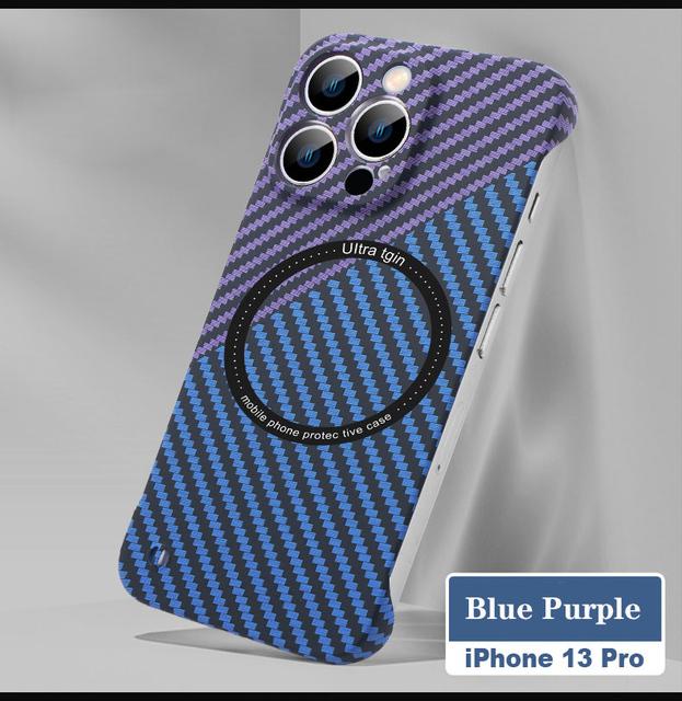 Para magsafe magnético caso de carga sem fio para iphone 13 12 11 pro max 13pro ultra fino padrão fibra carbono sem moldura capa