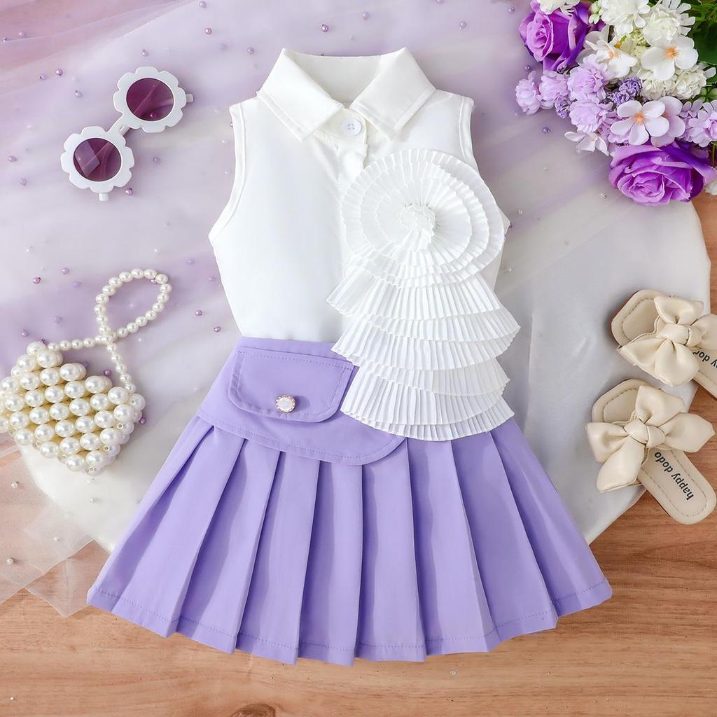 Baby Girls Sleeveless Collared Dress with Pleated Ruffle Accent, Stylish Party Outfit