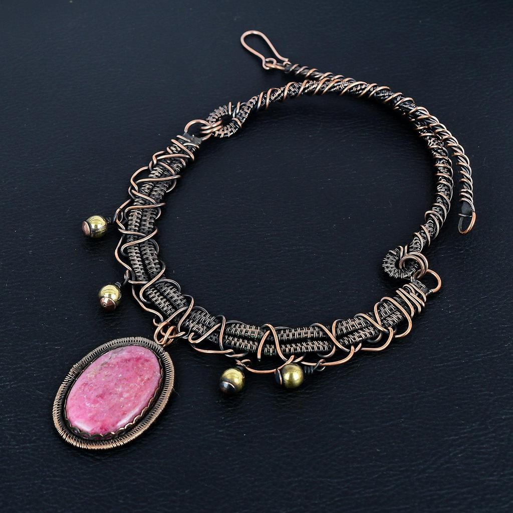 Rhodonite Necklace, Gemstone 999 Copper Wire Wrapped Necklace, Handmade Jewelry, Birthday And Anniversary Gift For Her