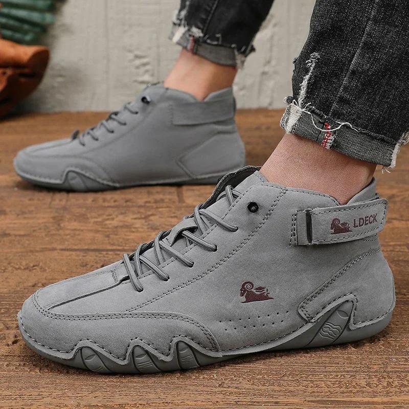 Trendy Men's Boots Retro Versatile on The Streets Comfortable for Commuting Soft Soled Casual Shoesanti Slip Motorcycle Boots