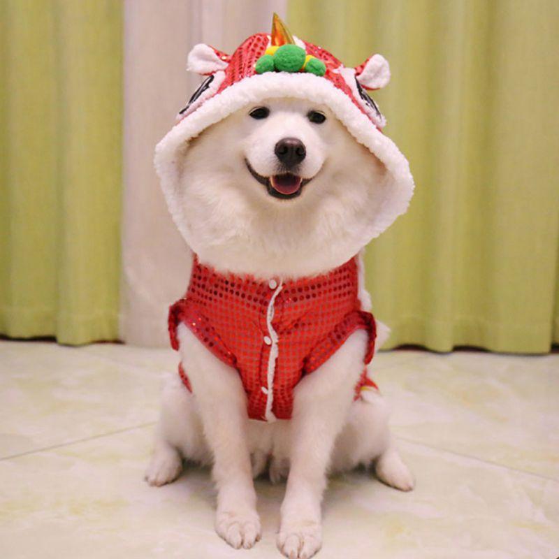 Pet Dog Clothes New Year Chinese Lion Dance Costume Coat For Teddy Costume Small Dog Spring Festival Tang Suit Clothing