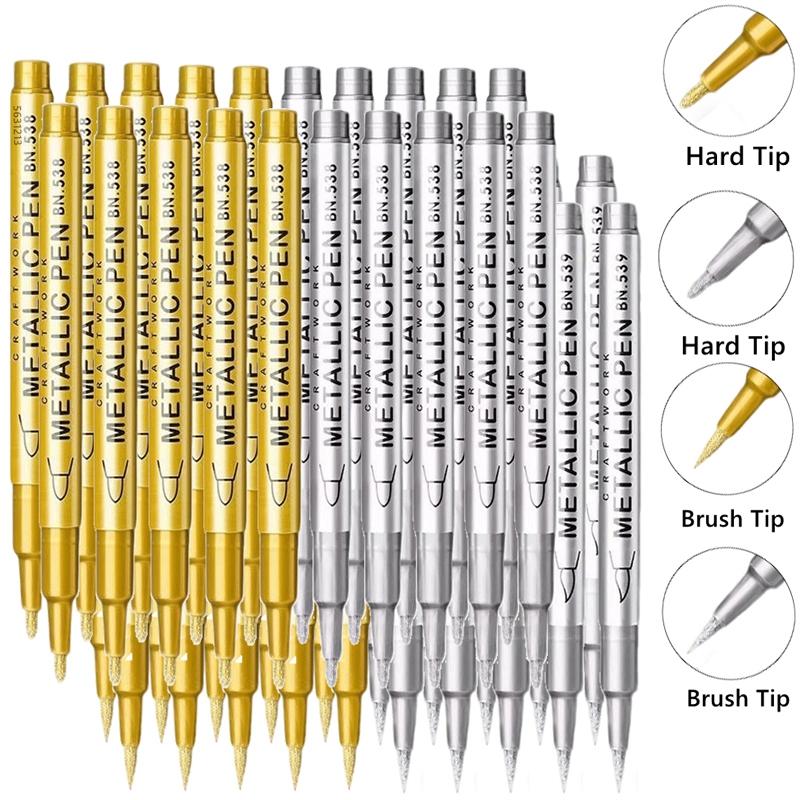 1/10/50Pcs Art Writing Gold Silver White Metallic Paint Pen Set Brush Tip Marker Pen Acrylic Paint Markers Stationery Supplies