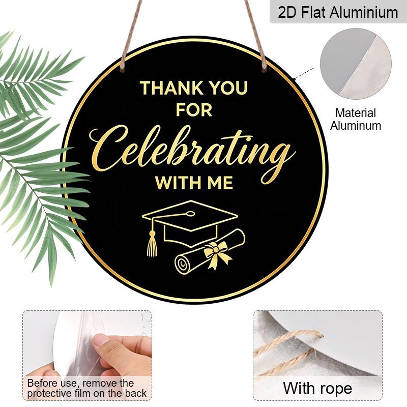 2D Flat Aluminum Graduation-themed Wall Decorations, Available In Various Sizes, Featuring A Black and Gold Minimalist Luxury Design, Making Them A