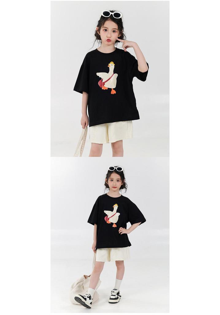 You Jia Meng Girls' Pure Cotton Short-Sleeve Summer T-Shirt - Stylish & Fashionable Print