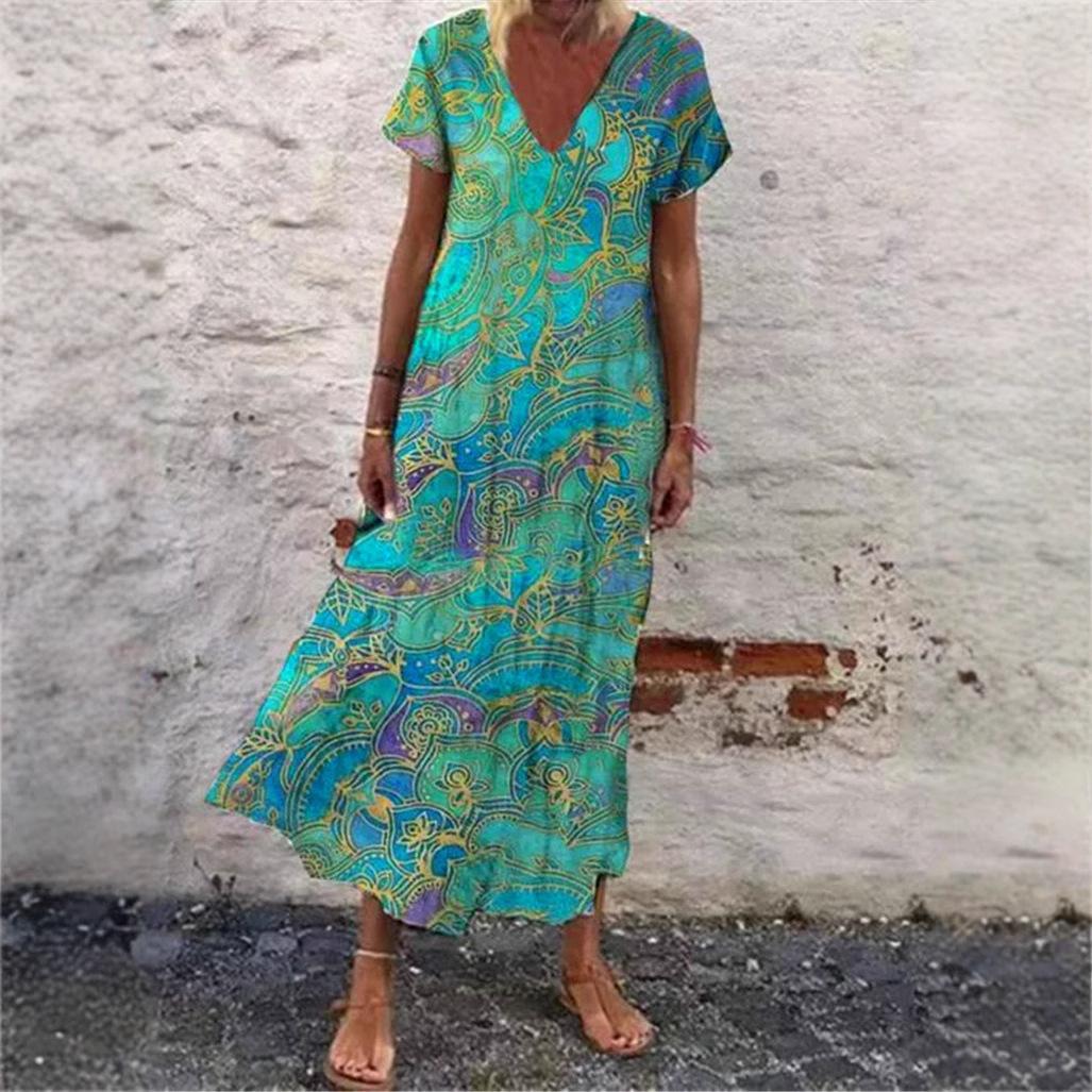 

GMXIA Женские модные длинные платья с цветочным V-образным вырезом и коротким рукавом XXXXXL зелёный