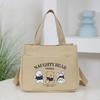 Cartoon Cute Bear Printed Pattern Canvas Tote Food Bag With Adjustable Shoulder Strap Hand Lunch Bag Canvas Bag Bento Bag