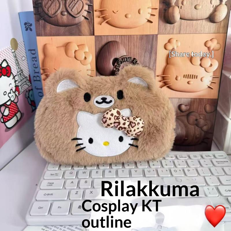 Cute Cartoon Plush Hello Kitty Pencil Case Kawaii Large Capacity Stationery Cosmetics Pencil Pouch Multi-Functional Storage Bag