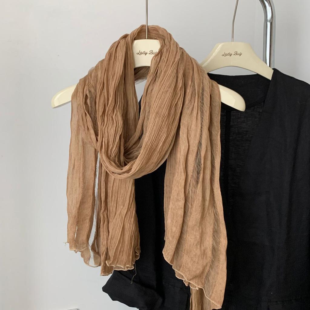 Versatile Pleated Solid Color Spring And Autumn Japanese Cotton And Linen Silk Scarf Silk Scarf Women'S Literary Autumn And Winter Shawl Korean
