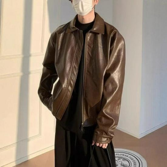 Korean Men’s Suede Bomber Jacket - Autumn/Winter, Loose Fit, Lapel, Zipper, American & Hong Kong Style