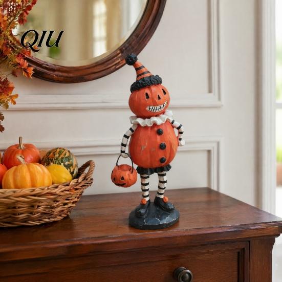 Decorative Resin Crafts Wooden Halloween Figurines, Pumpkin Scarecrow Wizard Owl Black Cat Tiered Tray Seasonal Accents Statue, Rustic Desktop