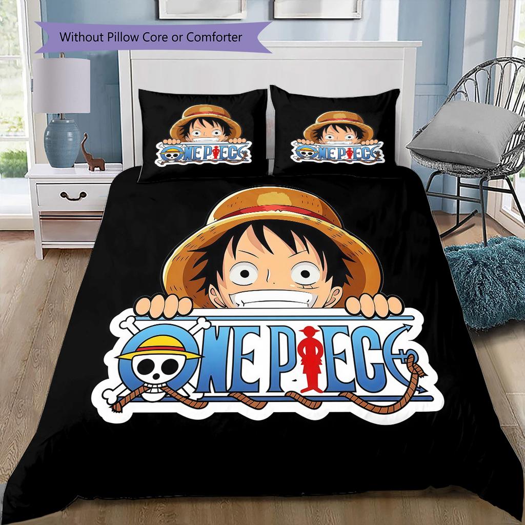 One Piece Monkey D Luffy Muster Bettwäsche Bettdecke Set Bettbezug Kissenbezug Zuhause Geburtstagsgeschenk(1 Bettbezug + 2 Kissenbezüge, ohne Füllung)