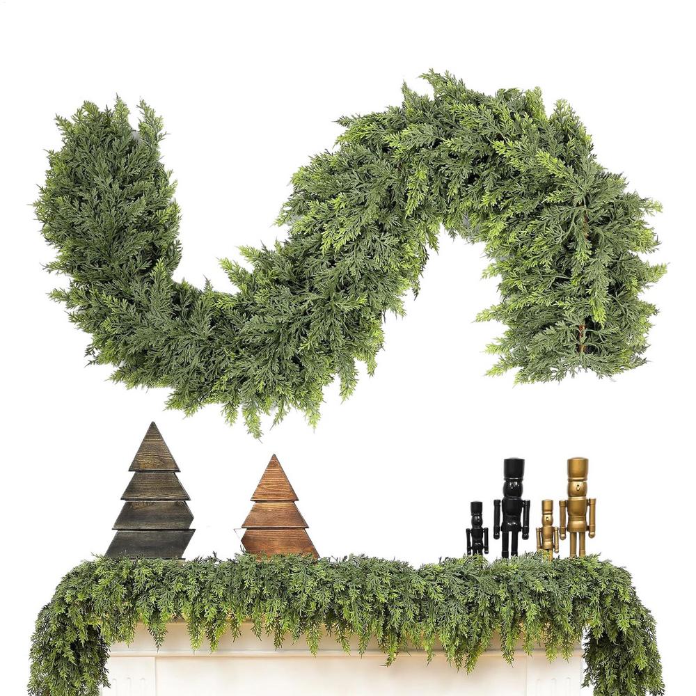 Fake Christmas Garland Green Wreath Cypress Garland Ornaments Reusable TV Cabinet Vine Ornament For Indoor Outdoor Staircases