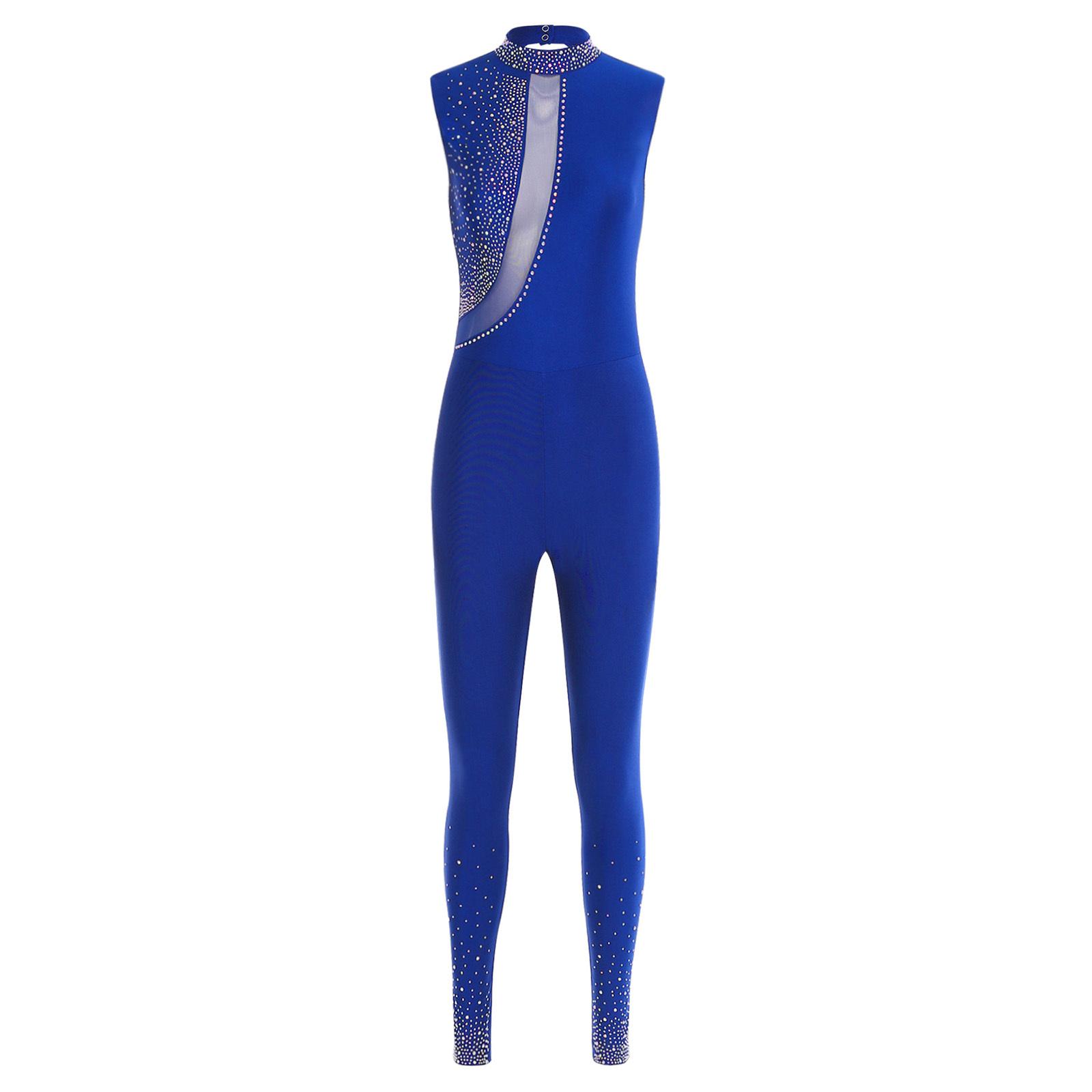 Tuta da Ginnastica Artistica da Donna Body Glitterato Strass Senza Maniche Schiena Svuotata Bodycon Unitard Tuta da Yoga L
