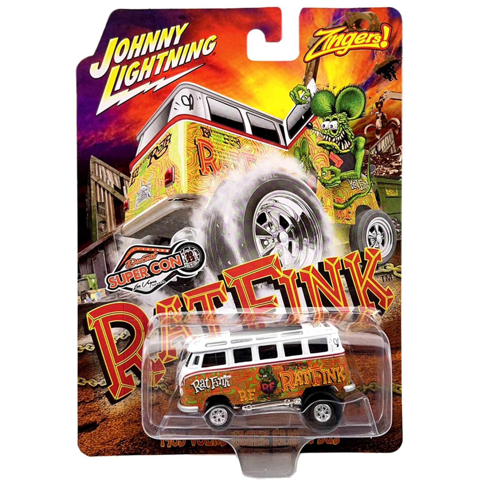 

Johnny Lightning Rat Fink 1965 VW Samba Bus Zinger SUPERCON Exclusive Rat Fink minicar 1:64 - - [item]