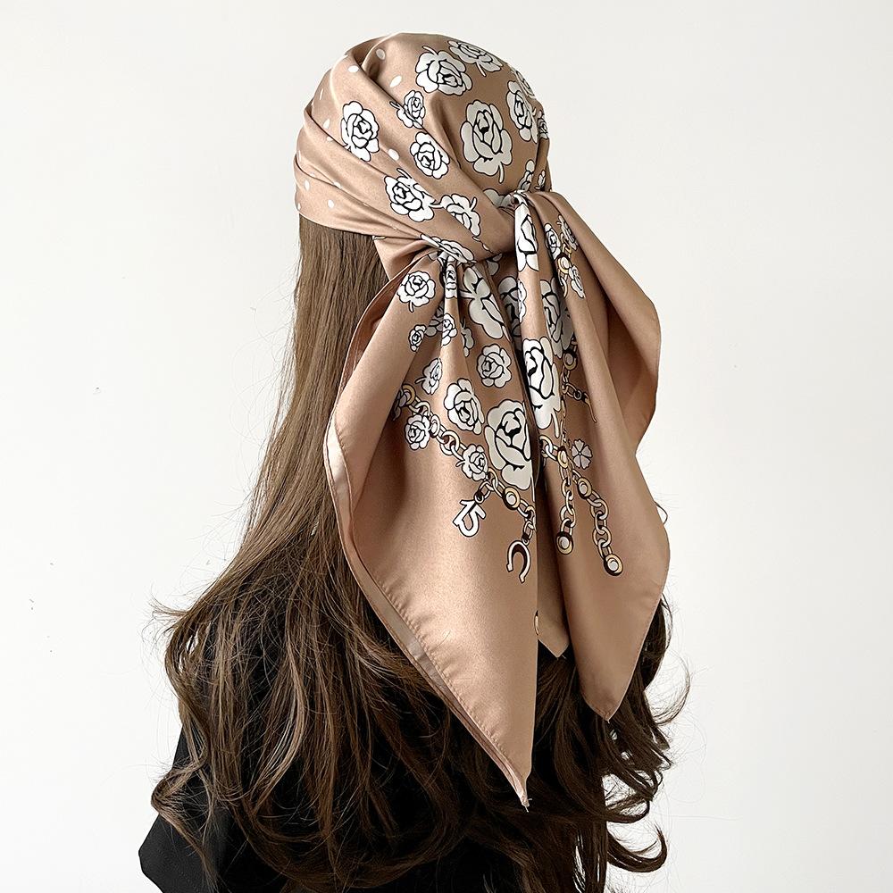 Écharpe Camélia Style Européen et Américain Écharpe Twill À la Mode Légère et Luxueuse Polyvalente, Grande Écharpe Carrée Châle Pare-soleil Foulard