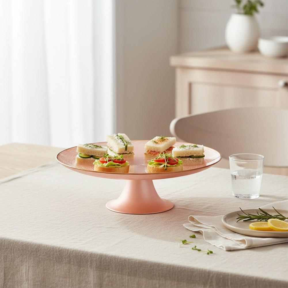 Patera Różowa Szklana Nóżce na Tort Ciasto Desery Przekąski Taca 21 cm