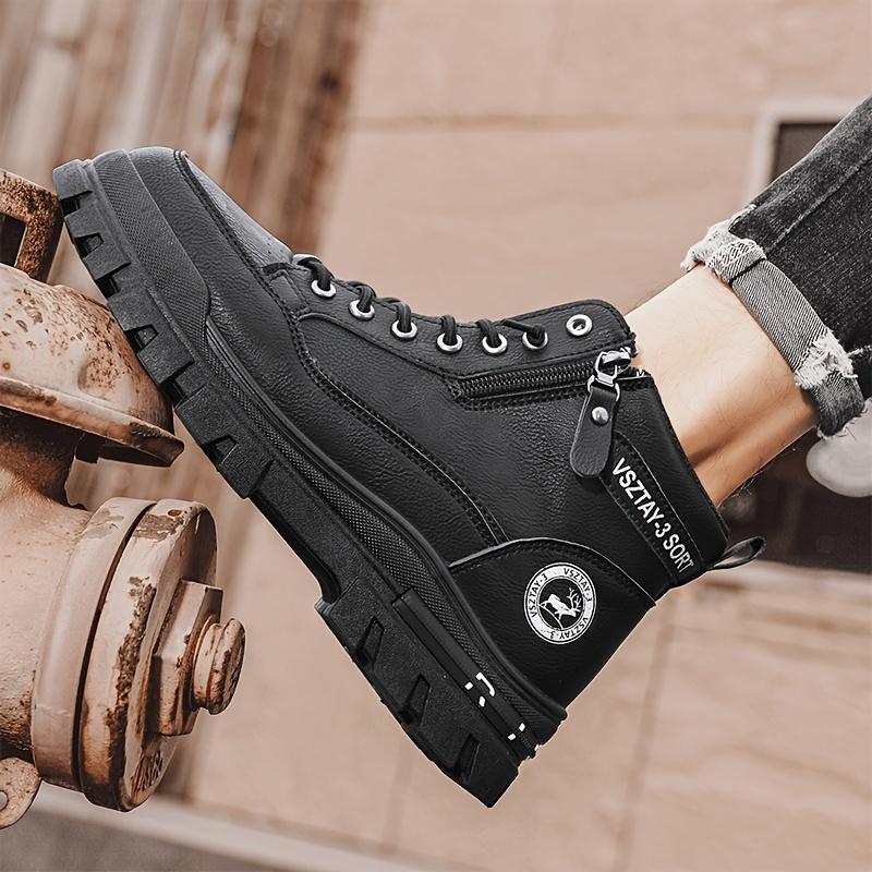 Men's Vintage Casual Sports Boots, Solid Color Mid-Top Lace-Up with Plain Toe, Faux Upper,Fabric Inner, PVC Sole, EVA Insole for All-Season Daily Wear