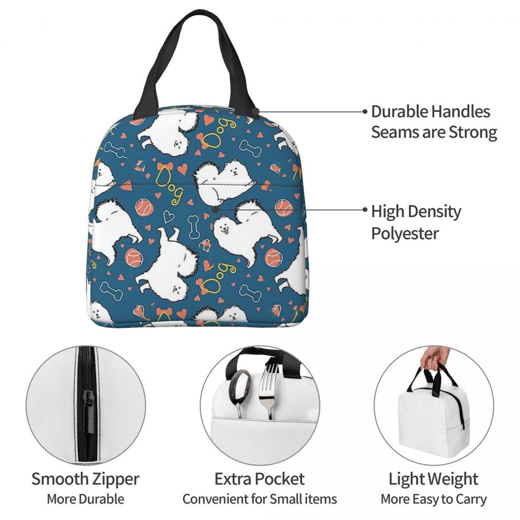 Love Samoyed Dog Insulated Lunch Bag for Women Children Leakproof Food Boxes Thermal Lunch Box Tote