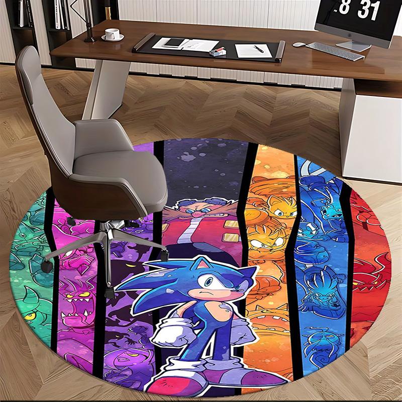 1pc Sonic the Hedgehog Anime Cartoon Design Round Carpet Office Chair Mat, NonSlip Rug for Home Decor, Living Room, Bedroom