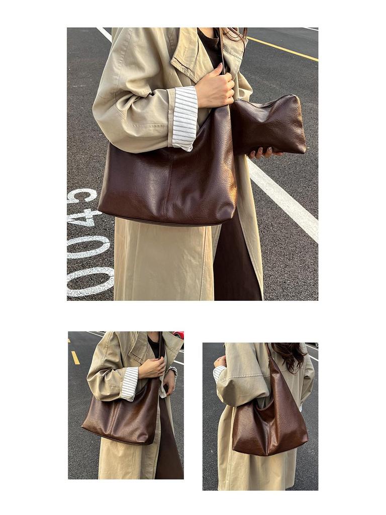 Women's Retro Textured Large Capacity Shoulder & Crossbody Bag - Versatile for Casual and Commuting, Perfect for Autumn