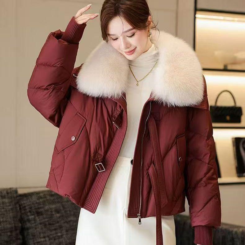 

Пуховик с большим меховым воротником, большого размера, утолщенный, теплый XXL красный